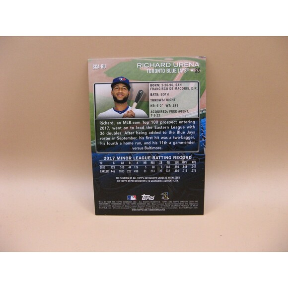 2018 Topps Stadium Club Baseball SCA-RU Richard Urena On Card Autograph Rookie - Picture 2 of 2